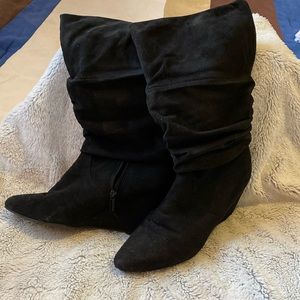 Black suede slough wide leg boots